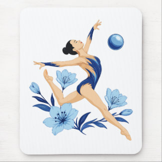 Alfombrilla De Ratón Elegante gimnasta rítmica con flores azules
