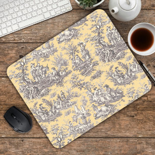 Alfombrilla De Ratón Elegante Gris Amarillo Vintage Toile de Jouy Franc