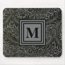 Elegante Gris y Negro Monogramado William Morris