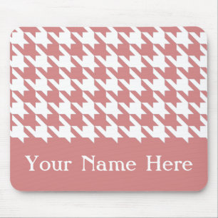 Alfombrilla De Ratón Elegante Houndstooth Rosa con nombre personalizado