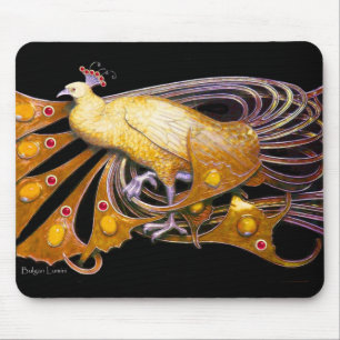 ALFOMBRILLA DE RATÓN ELEGANTE JEWEL DE PÁCOCA EN NEGRO AMARILLO