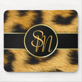 Alfombrilla De Ratón Elegante Leopard Print Monograma Script - Mousepad