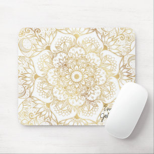 Alfombrilla De Ratón Elegante Mandala Floral de Oro Blanco