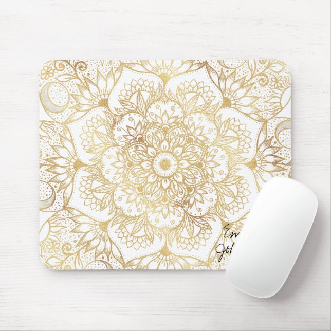 Alfombrilla De Ratón Elegante Mandala Floral de Oro Blanco (Con ratón)
