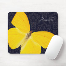 Elegante Mariposa Amarilla Negro Damask Añadir nom