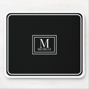 Alfombrilla De Ratón Elegante Minimalista Doble Borde Monograma Negro