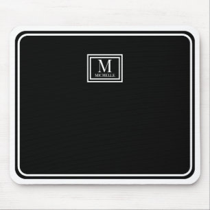 Alfombrilla De Ratón Elegante Minimalista Doble Borde Monograma Negro