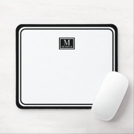 Alfombrilla De Ratón Elegante Minimalista Doble Borde Monograma Negro