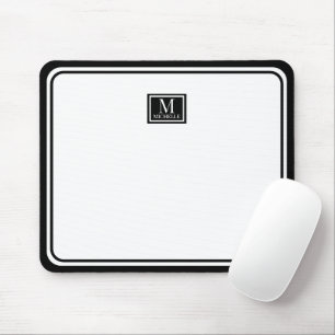Alfombrilla De Ratón Elegante Minimalista Doble Borde Monograma Negro