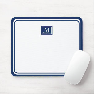Alfombrilla De Ratón Elegante Minimalista Monograma Doble Borde Azul Ma
