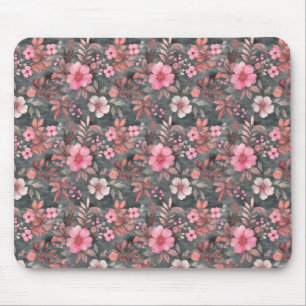 Alfombrilla De Ratón Elegante Moda con estampado floral rosa y gris