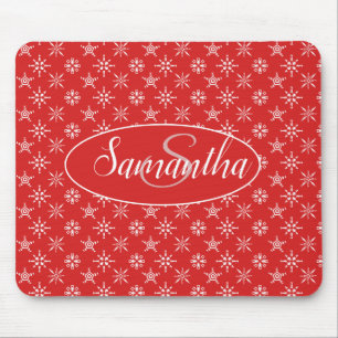 Alfombrilla De Ratón Elegante Monograma Blanco Rojo Patrón