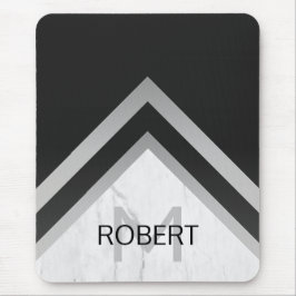 Alfombrilla De Ratón Elegante Monograma de Chevron negro de mármol