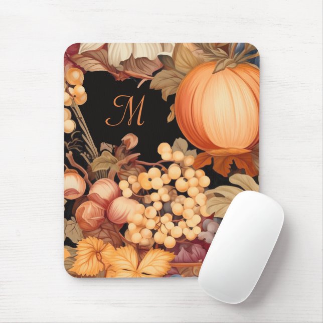 Alfombrilla De Ratón Elegante monograma de cosecha de otoño elegante (Con ratón)