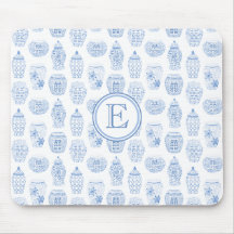 Elegante Monograma De Jar De Jengibre Blanco Y Azu