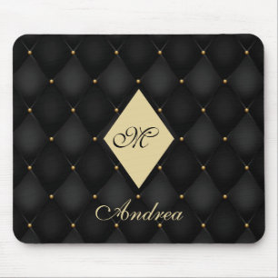 Alfombrilla De Ratón Elegante Monograma de Oro Negro Tirado