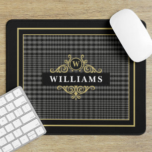 Alfombrilla De Ratón Elegante Monograma dorado negro