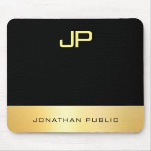 Alfombrilla De Ratón Elegante Monograma Faux Gold Black Modern Plantill