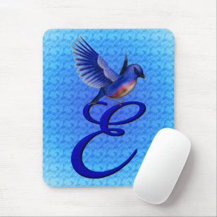 Alfombrilla De Ratón Elegante Monograma Inicial E Bluebird