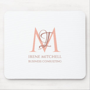 Alfombrilla De Ratón Elegante Monograma Moderno de Oro Rosa Blanca