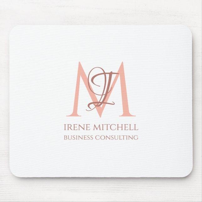 Alfombrilla De Ratón Elegante Monograma Moderno de Oro Rosa Blanca (Frente)