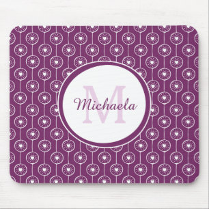 Alfombrilla De Ratón Elegante Monograma morado y blanco con nombre