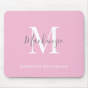 Alfombrilla De Ratón Elegante Monograma Personalizado Rosa Gris