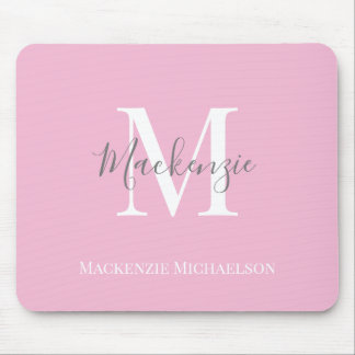Alfombrilla De Ratón Elegante Monograma Personalizado Rosa Gris