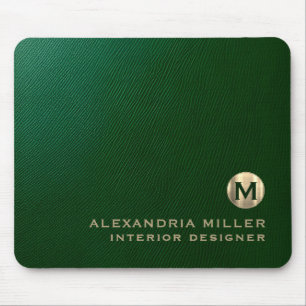 Alfombrilla De Ratón Elegante Monograma verde esmeralda de oro
