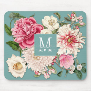 Alfombrilla De Ratón Elegante Monograma Vintage Swirls Mint Personaliza