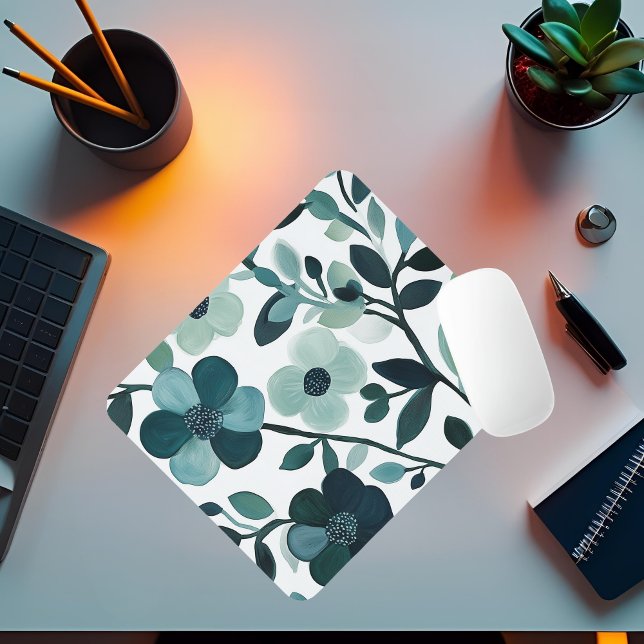 Alfombrilla De Ratón Elegante Mousepad Botánico Floral de Aqua Azul (Subido por el creador)