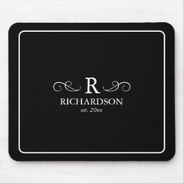 Alfombrilla De Ratón Elegante Mousepad de Monograma Blanco y Negro