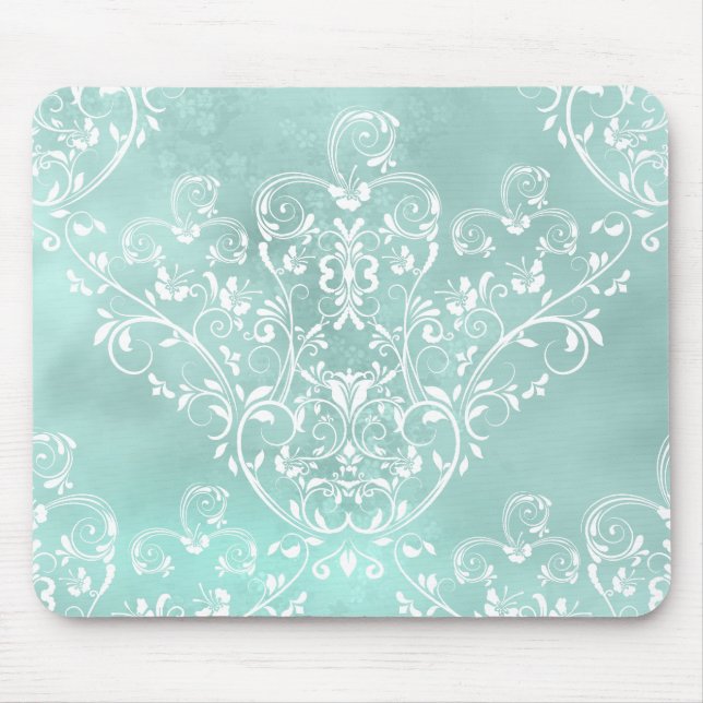 Alfombrilla De Ratón Elegante Mousepad Verde azulado Damask (Frente)