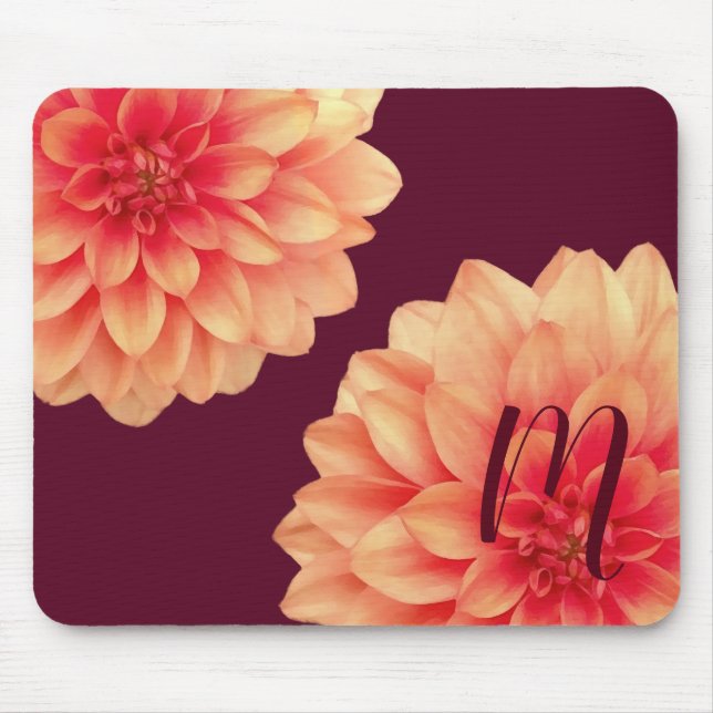 Alfombrilla De Ratón Elegante Naranja Dahlias Flores Monograma de Borgo (Frente)