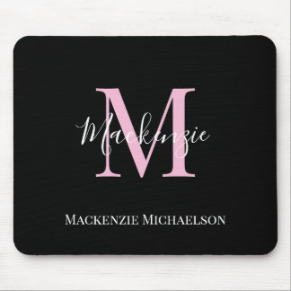 Alfombrilla De Ratón Elegante Nombre de Monograma Personalizado Rosa Ne