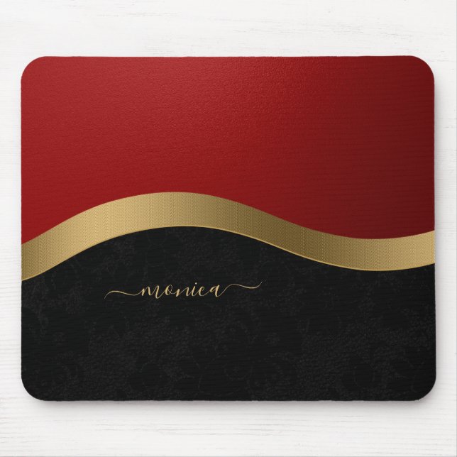 Alfombrilla De Ratón Elegante oro rojo negro personalizado (Frente)