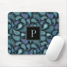 Elegante Patrón de Paisley Azul Monograma