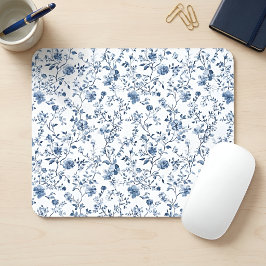 Alfombrilla De Ratón Elegante patrón floral de toile francés azul