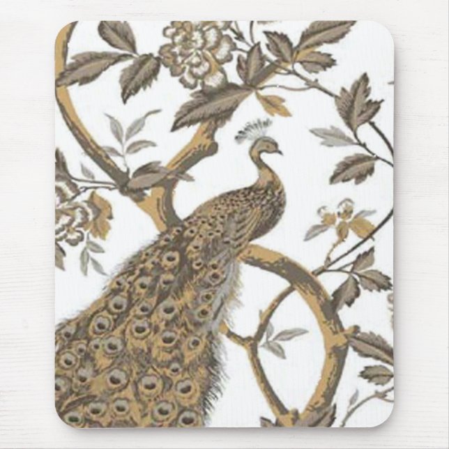 Alfombrilla De Ratón Elegante Pavo Real Sobre La Almohadilla Blanca Del (Frente)
