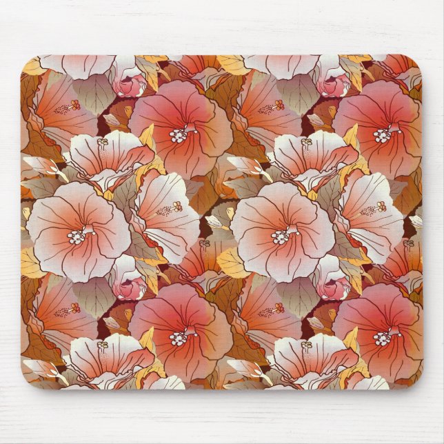 Alfombrilla De Ratón Elegante Peach Tropical Y Flor Hibiscus Blanca (Frente)