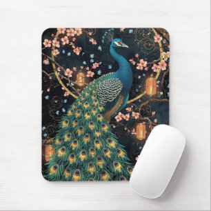 Alfombrilla De Ratón Elegante Peacock Cherry Blossom Art