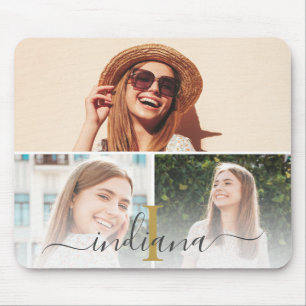 Alfombrilla De Ratón Elegante Personalizado de Monograma Collage de fot