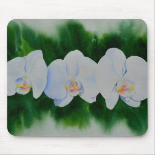 Alfombrilla De Ratón Elegante pintura de orquídeas de color blanco trop
