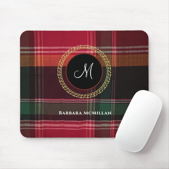 Alfombrilla De Ratón Elegante Plaid Madras Moderno Personalizable (Con ratón)