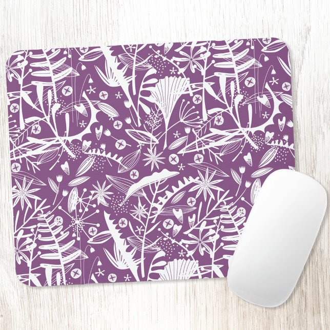 Alfombrilla De Ratón Elegante Púrpura Botánico Folage (Purple and white botanical pattern mousemat)