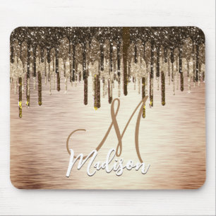 Alfombrilla De Ratón Elegante purpurina de goteo marrón dorado