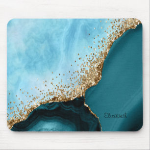 Alfombrilla De Ratón Elegante Purpurina de oro de mármol turquesa