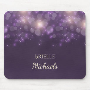 Alfombrilla De Ratón Elegante Purpurina Púrpura Bokeh Sparkles Con Nomb