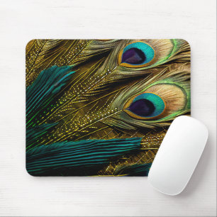 Alfombrilla De Ratón Elegante Resumen Verde azulado de plumas de pavo r