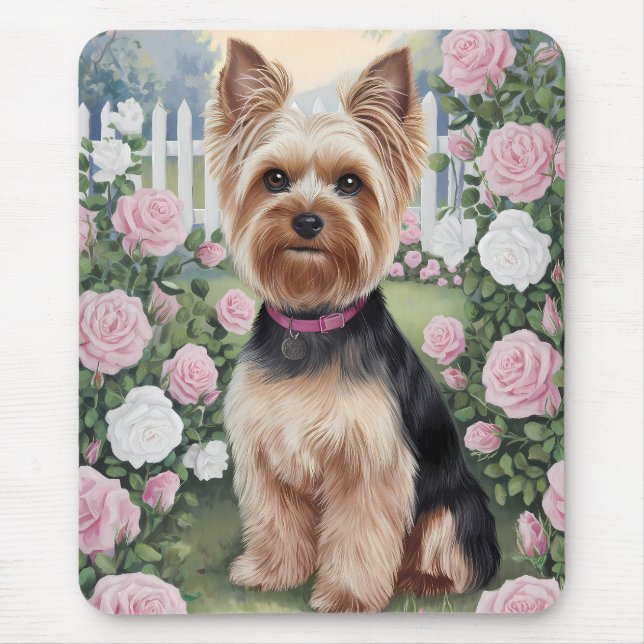 Alfombrilla De Ratón Elegante Rosa de Yorkshire Terrier (Frente)